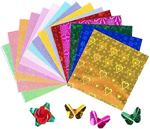 Origami de Colores,Papel de Origami Cuadrado 100 Hojas Papel de Papiroflexia Brillante para Manualidades Envoltura Scrapbook Proyectos de Bricolaje para Niños