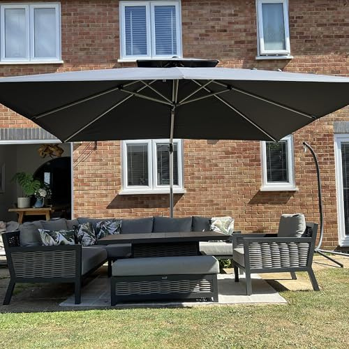 PURPLE LEAF Sombrilla Terraza 3x3.65 m, Sombrillas Grandes, Rectangular de Aluminio, Rotación de 360°, Parasoles Jardín, con Manivela y Protección UV 50+, Gris