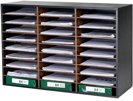 GUUSII HOME Schreibtisch Organizer Schwarz Groß Briefablage A4 Stapelbar Quer Papierablage Aufbewahrung Ablagesystem Organisation Büro Ablage Dokumentenablage 27 Fächern Größe 80x55.1x30.5cm (Schwarz)