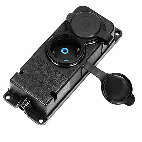 Miratic Werkstatt Schuko Stecker Aussen Wasserdicht IP44 230V 16A Schlagfest, Nicht Brennbar (2-Fach)