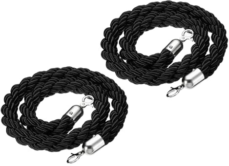 PATIKIL Corde de Poteau, 2 Pcs 1.2m Corde Torsadée pour Poteaux, Supports, Séparateur de File d'Attente, Contrôle des Foules dans les Hôtels, Noir Argenté