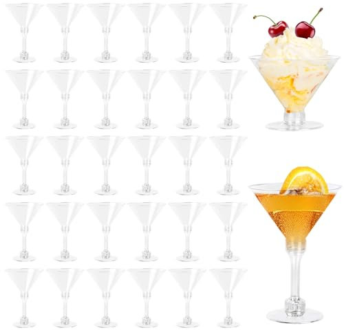 Mispudin 30Pcs Multi-use Plastic Martini Glasses 150ml, Plastic Cocktail Glasses Reusable with Adjustable Stem, Clear Mocktail Cups for Party, Wedding, Birthday, Christmas, Anniversary