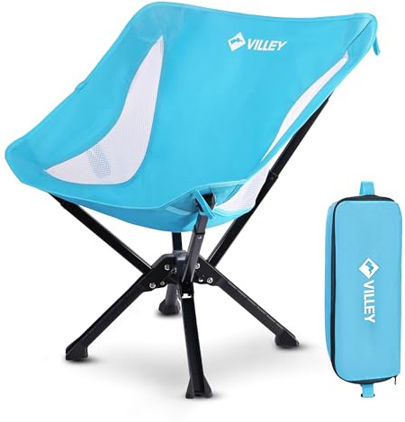 VILLEY Sedia da Campeggio Pieghevole Leggera e Portatile Blu, 150 kg di Capacità, con Borsa per il Trasporto – per Campeggio, Viaggi, Picnic, Festival, Escursionismo