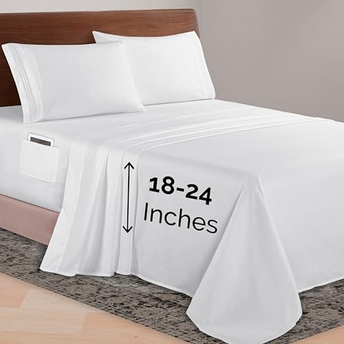 Elegant Comfort Luxurious 1500 Premium Hotel Quality Microfiber 4-Piece Sheet Set, 18-24 Inches Deep - Extra Deep Pocket Sheets - Ultra Soft 4PC Deep Pocket Sheets, Twin/Twin XL, White