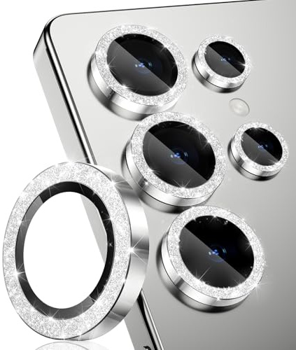 CloudValley Pellicola Fotocamera per Samsung Galaxy S25 Ultra Protezione per Obiettivo, HD Chiaro, Resistente ai Graffi, 9H Vetro Temperato Ultra Sottile con Bordo in,Argento titanio glitterato