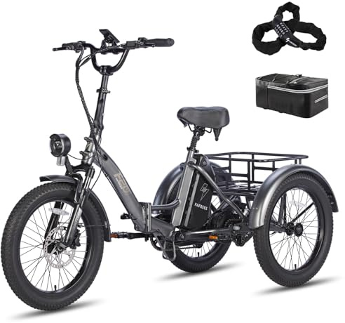 Fafrees F20 Mate Electric Tricycle for Adults, Electric Bike 48V 18.2Ah Removable Battery, 70km Range,20 x 3.0 Fat Tyres, Folding Electric Trike Cargo Ebike, Dual Suspension (Black)
