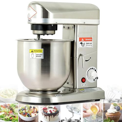 Commercial Electric Food Mixer with Dough Hook, 5L/7L/10L Kitchen Stainless Steel Stand Mixer, Pizza Bakery Multifunction Blender for Bread Cake,Silver-5L
