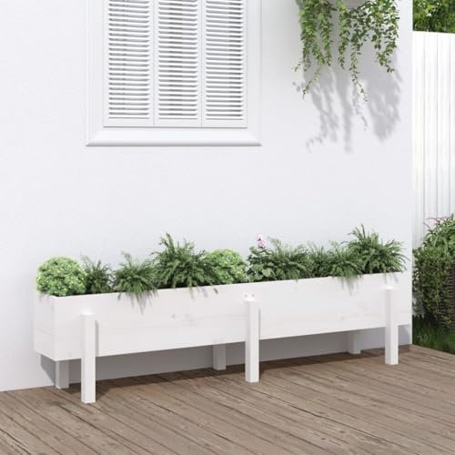 Xichuzi Hochbeet Weiß 160x30x38 cm Massivholz Kiefer, Palettenrahmen, Hochteich, Gemüsebeet, Kräuterregal Balkon, Blumenbeet, Kräuterspirale, Tomatenbeet, Pflanzhochbeet - 825192