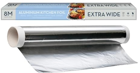 Rouleau de papier d'aluminium de cuisine extra large | Robuste, solide et durable | Convient pour un usage alimentaire, au four, au congélateur et au grill | Idéal pour la cuisson, le rôti, le grill