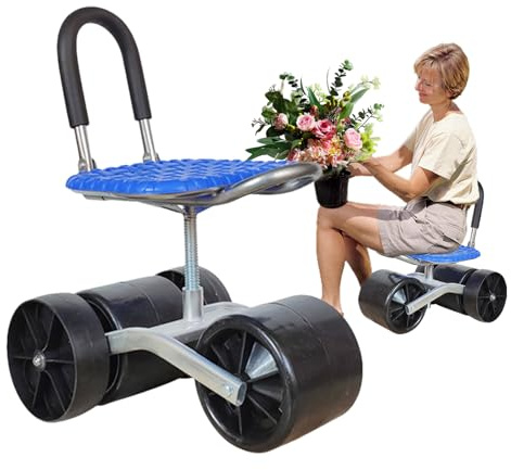 Garden Seat with Wheels, Garden Cart Rolling, Adjustable Height 360° Swivel Gardening Stool, Heavy Duty Gardens Stool, Foldable Lazy Seat Stool, Outdoor Gardening Workseat, for Lawn Patio