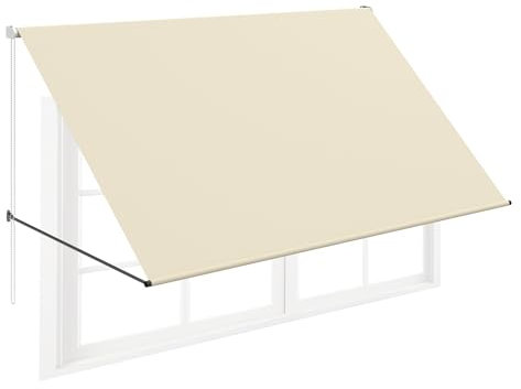 FIVMEN Toldo de brazo plegable retráctil con cordón y barra de soporte de aluminio, toldo para balcón, toldo solar, protección solar para ventanas, terraza, balcón, 200 x 145 cm, beige