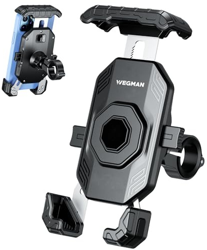 Wegman Handyhalterung Fahrrad, Handyhalter Motorrad Lenker, 360° Drehbar | (Automatisches Schließen) Vibrationsdämpfend, Fahrradlenker, Halterung für E-Bike, Rennrad, MTB, Roller & E-Scooter