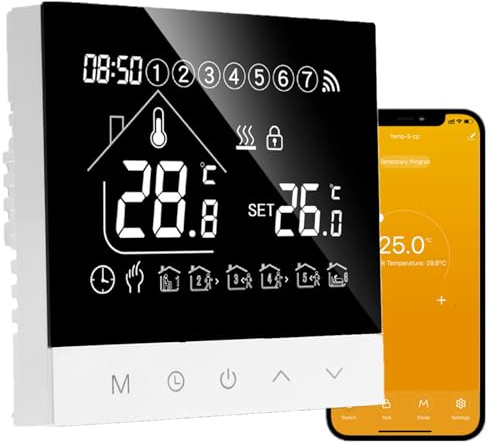 CHSGD termostato conectado radiador eléctrico,Programable WiFi inteligente Calefacción eléctrica por suelo radiante montaje en pared Smart Termostatos Tuya ave de pantalla táctil para Alexa,Google