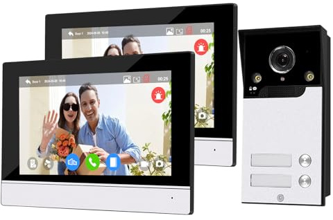 OBO HANDS Tuya Multifamiliare Videocitofono WiFi 4 Fili Kit Smart,7''Monitor Touchscreen con 1080P Campanello Telecamera Esterno Cablata (per 2 Familiare)