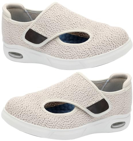 AZMAHT Zapatos Osteoartritis Hombre Zapatillas Pie Diabetico Verano para Diabeticos pies Hinchados pie Pies Planos Mujer Ortopédicos Fascitis Especiales Juanetes,Beige,43 EU