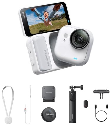 Insta360 GO Ultra Vlogger Bundle - Small 4K Vlogging Camera, Hands-Free, POV Cam, 1/1.28 Sensor, 53g Lightweight, 156° FOV, 200 Min Battery Life, Magnetic Wearable Action Camera for Sports, Vlog