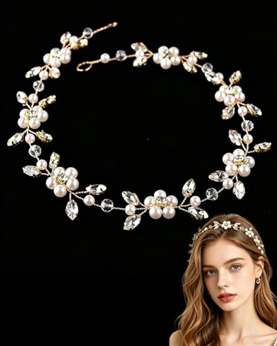 TBCDS 1 Stück Blumenkranz Haare Kinder Mädchen, Haarschmuck Kommunion Mädchen, Rosenkranz, Haarschmuck Kommunion und Taufe, Erstkommunion Deko (Gold)