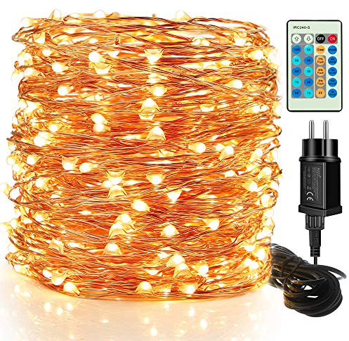 Moobibear Lichterkette für Innen und Aussen mit 300 LEDs in Warmweiß, Aus Kupferdraht für Garten, Weihnachten oder als Zimmerdekoration IP65, Stimmungsvolles Licht, DAS Erfolgsprodukt aus den USA !