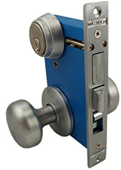 Maxtech Heavy Duty ORNAMENTAL Iron Gate Double Cylinder Mortise Lockset 2-1/2 Backset 1X 7-1/8 Faceplate Satin Crome (Right Hand)