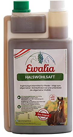 Halswohlsaft | Saft für Pferde | 1 l | Mit Thymian & Eibisch | Ewalia | Ergänzungsfuttermittel | Zur ernährungsphysiologischen Unterstützung der normalen Atemwegsfunktion | Doppelpack