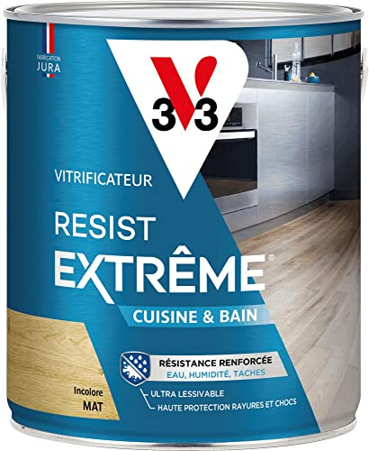 V33 Vitrificateur parquets Résist extrême cuisine & bains, Incolore mat, 2,5L | Résistance renforcée eau, humidité, taches - Haute protection rayures et chocs