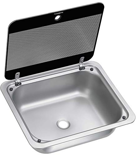 DOMETIC SNG 4133 Eckige Spüle mit Glasabdeckung, 410 x 335 mm für Wohnwagen, Boot, Caravan und Reisemobil