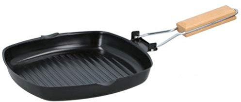 Bistecchiera Grill Griglia Antiaderente con Manico Pieghevole in Legno 24x24 cm Fair