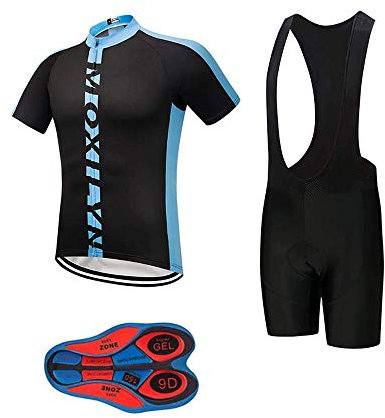 Moxilyn Herren Radtrikot Set Kurzarm Bike Trikots Kit MTB Shirts Reitbekleidung + Trägerhose mit 9D Polster - - X-Groß
