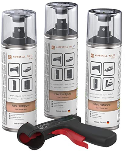 AUPROTEC Haftgrund Füller AUPROFILL MULTI Filler Grundierung für Autolack Primer Spray grau 3x 400ml + 1x Original Pistolengriff