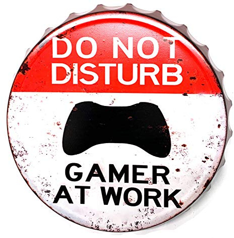 Blechschild Kronkorken Gamer at Work 33 cm Durchmesser cm Deko Schild mit Aufdruck Aufschrift
