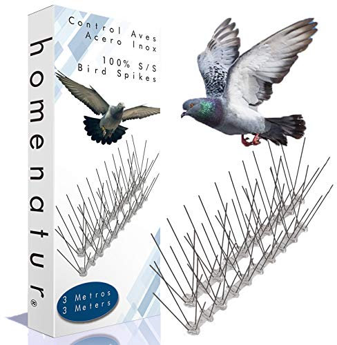 HOMENATUR Dissuasori per Piccioni - Inox 3 Metri - Spuntoni Anti Uccelli - Anti Piccioni Balcone Repellente Spaventare Piccioni Corvi Passeri Gatti - Protezione del Giardino - Dissuasore per Piccioni