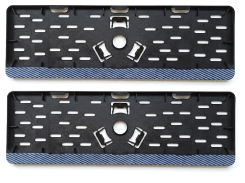 2X Kurz Kennzeichenhalter Nummernschildhalter 42 x 11 cm 420 x 110 mm (Für Kurze Kennzeichen im Format 420 x 110 mm) ABS Kunststoff Schwarz (Unlackiert) Mit Carbon Look Leiste