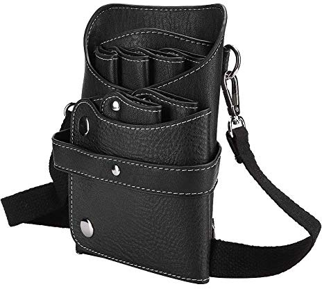 Aigend Borsa per Forbici Staccabile Marsupio da Parrucchiere Kit per Parrucchieri in Pelle PU Borsa da Barbiere Rivetto Adatto per Forbici da Parrucchiere, Clip, Pettini per Capelli (Nero)