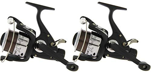2 x Carp Coarse Free Runner MAX40 2BB Black Fishing Reels with 8lb Line