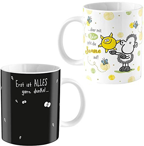 Sheepworld Zaubertasse mit Motiv Sonne | Motiv-Wechsel-Tasse, Porzellan, 35 cl, Tasse mit Spruch, Geschenkbox | Geschenk lustig, Überraschung | 47061