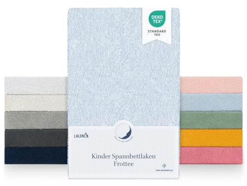 Laleni 2er Set Frottee Spannbettlaken 38x77cm - Oeko-TEX Zertifiziertes Stubenwagen Bezug Set- Faltenfreie Spannbetttücher für Kinderbett - Babybett und Moses Körbchen- Hellblau