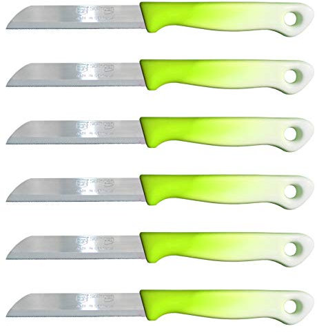 Solingen 6 cuchillos para frutas con filo ondulado (verde claro), adecuado como cuchillo de fruta, cuchillo pelador, cuchillo de verduras y cuchillo de desayuno
