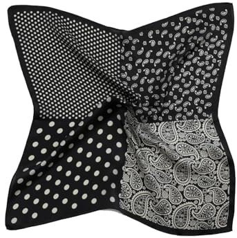 MayTree Seidentuch aus 100% Maulbeer-Seide - Quadratisch Punkte Paisley Mix schwarz weiss 53x53 - Luxuriöses Damen Halstuch - Eleganter Bandana-Schal für Damen - Luxus und Komfort für Erwachsene