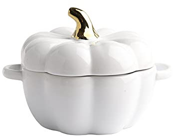 KLgeri - Ciotola in ceramica con coperchio e zucca, ciotola per uova al vapore, insalatiera squisita stoviglie per riso porridge ciotola (bianco)