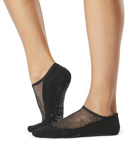 Tavi Noir Damen Maddie Grip Socken - Rutschfeste Pilates Socken mit Griffen für Frauen Yoga Socks Barre Socks, Onyx, S | Weicher Bio-Baumwoll-Strick, patentierte rutschfeste Griffsohle, atmungsaktives Mesh-Oberteil, Unterstützung des Fußgewölbes