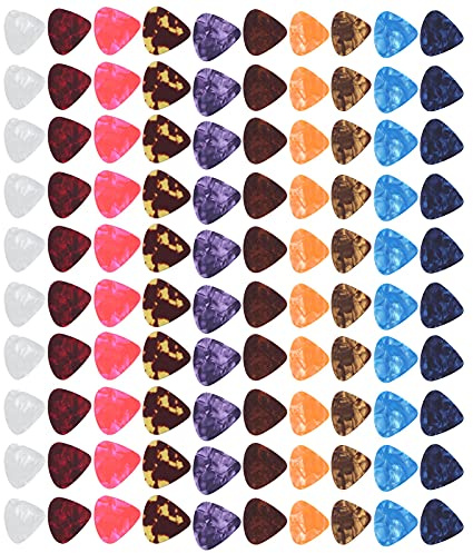 Buntes Plektrum-Set, Celluloid-Material Plektren für E-Gitarren für Akustik(0,96 * 100 Stück)