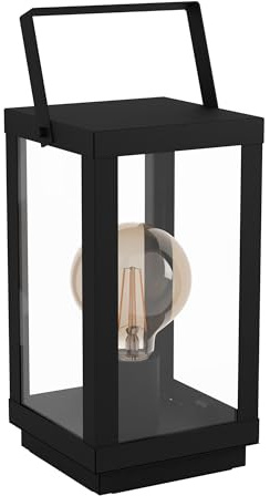 EGLO Tischlampe Bradford 1, 1 flammige Tischleuchte | Nachttischlampe aus Metall in Schwarz und Glas in Klar, Wohnzimmerlampe, Lampe mit Schalter, E27 Fassung
