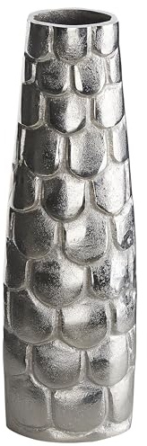 Blumenvase Aluminium Silber mit Schuppen Struktur 47cm Handarbeit Deko Sukhothai