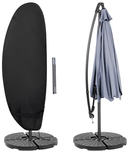 STEECA Patio Waterproof Umbrella Cover, Outdoor Offset Parasol Cover for 12-14 Feet Cantilever Banana Frame Umbrella, Black