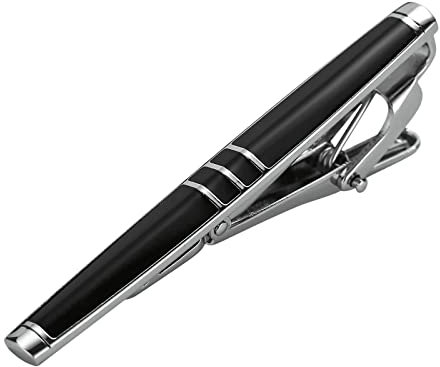 Stfery Krawattennadel Gravur, Krawattennadeln für Herren Schwarz Edelstahl 3 Zeilen Rechteck Krawattenklammer Silber 5.7CM Schmuck Geschenke