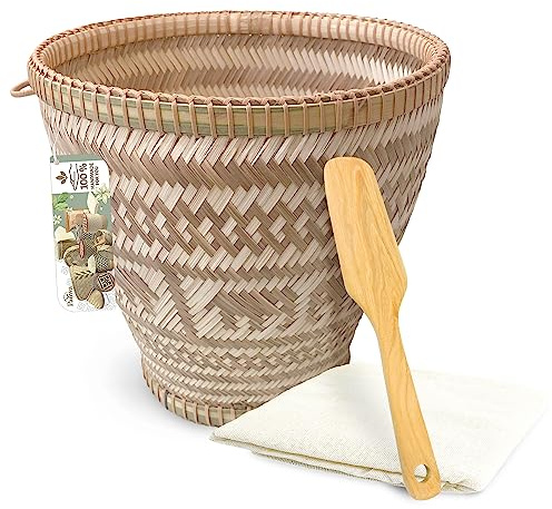PANWA Hecho a mano 100% natural, respetuoso del medio ambiente, bambú tailandés, arroz pegajoso tradicional aldea vintage de 8.5 pulgadas de diámetro