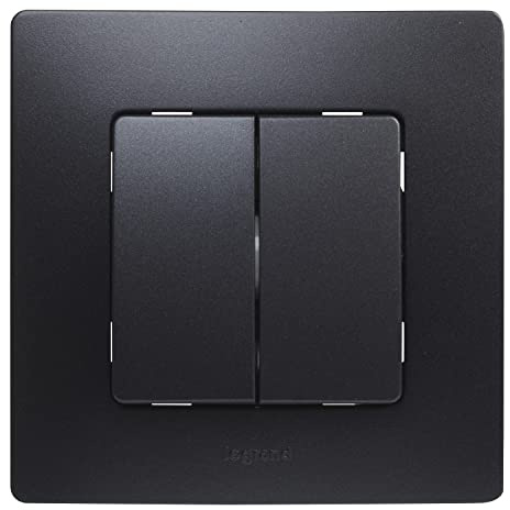 LEGRAND Doppelschalter 10AX, Serie Niloé Monoblock, kompletter Mechanismus mit Rahmen, Schwarz, 396490