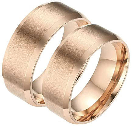Aotiwe Hochzeitsringe Paar, Ring Edelstahl Damen 8 mm Roségold Ring mit Abgeschrägter Kante Größe Damen 57 (18.1) & Herren 57 (18.1)