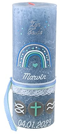 Cerziies® Taufkerze Rustik MARVIN Junge oder Mädchen mit Name und Datum, individuell und handverziert 1839