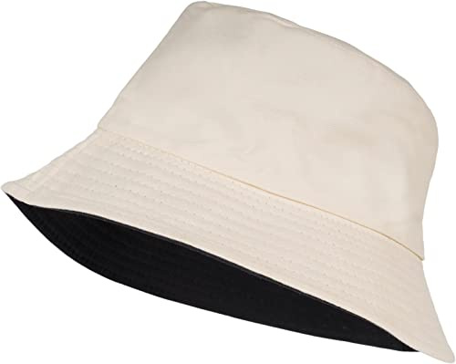styleBREAKER Unisex Wende Fischerhut aus Baumwolle | 2 in 1 Reversible Bucket Hat Streetwear Look | Sonnenhut Anglerhut für Damen und Herren, Farbe:Beige-Schwarz